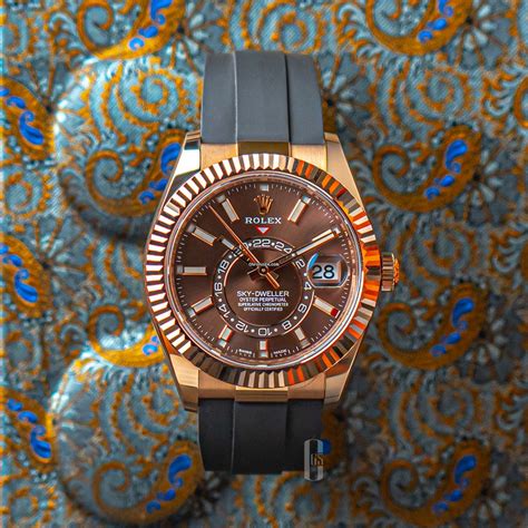 rolex sky dweller rose gold leather chocolate dial|rolex rose gold sky dweller.